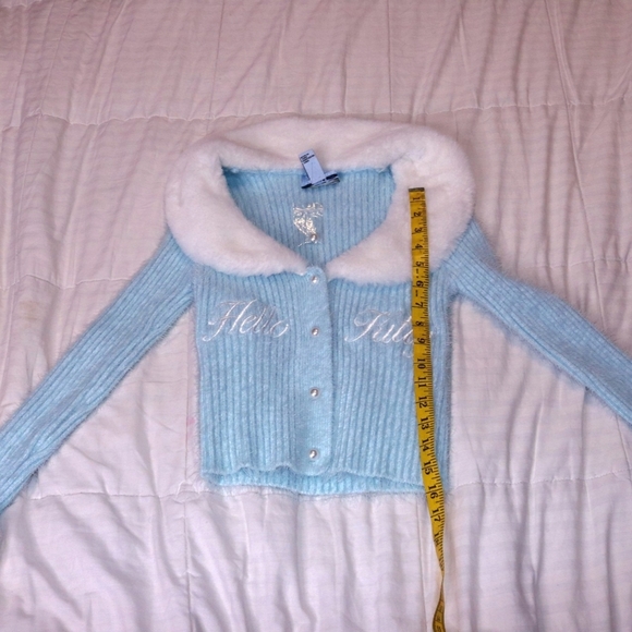 Forever 21 Sanrio Hello Kitty and Friends Faux Fur Sweater Cardigan Small Blue - Picture 3 of 6
